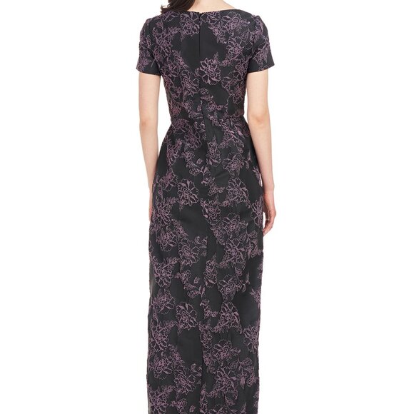NWT Kay Unger Roslyn Floral Jacquard Gown Black & Lavender Women's Size 12 - Picture 3 of 15